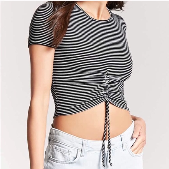 ♥️SOLD F21 Striped, Ruched Drawstring, Crop Top - Picture 4 of 7